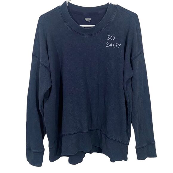 Aerie Blue Stay Salty Pullover Beach Terry Crewneck Sweatshirt - Picture 1 of 3